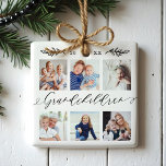 Grootkinderen Gift for Grandouders Photo Collage Keramisch Ornament<br><div class="desc">Stuur een mooi gepersonaliseerd cadeau naar je grootouders dat ze voor altijd zullen koesteren. Speciaal gepersonaliseerd fotokleursieremaneel voor kleinkinderen om je eigen speciale familiefoto's en herinneringen weer te geven. Ons ontwerp is voorzien van een eenvoudig rasterontwerp met zes foto's, met "kleinkinderen", dat is ontworpen in een prachtige, handgeschreven zwarte scriptstijl....</div>