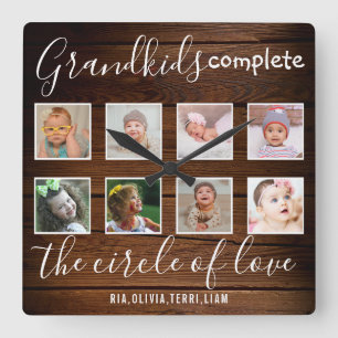 Grootkinderen Love Quote 8 Photo Collage Rustic Wo Vierkante Klok