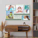 Grootkinderen maken grote foto's collage grijs gro canvas afdruk<br><div class="desc">Een mooi omhuld doek met aangepaste fotocollage en een citaat van zoete kleinkinderen. Het fotomalplaatje is opstelling voor u aan 5 van uw favoriete afbeeldingen die met de klok mee van bovenkant links werken. De tekst is met de hand geschreven en luidt: "Grootkinderen maken het leven groots". Een prachtig cadeau...</div>