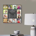 Grootkinderen maken grote prijsopgave voor het lev vierkante klok<br><div class="desc">Fotoklok voor grootouders met 12 van je favoriete afbeeldingen. Creëer uw eigen foto collage van de netstijl en voeg de namen van de kleinkinderen toe (2 tot 8 namen kijken het best). Het citaat luidt "kleinkinderen maken het leven groots" en is klaar met een liefdeshart. Het ontwerp wordt met de...</div>
