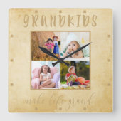 Grootkinderen maken het leven Grand 4 Foto Rustic  Vierkante Klok (Voorkant)
