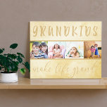 Grootkinderen maken het leven groot 4 Foto Collage Canvas Afdruk<br><div class="desc">Creëer uw eigen aangepaste Canvas Print voor de speciale grootouders. De tekst luidt: "kleinkinderen maken leven groots", wat een simpele fotocollage lijst met je favoriete foto's. De sjabloon is klaar voor u om 4 afbeeldingen kleinkinderen toe te voegen, die vierkante vorm en een strip worden weergegeven. Het ontwerp is voorzien...</div>