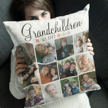Grootkinderen maken het leven groot | Fotocollage Kussen<br><div class="desc">Unieke kleinkinderen met 12 foto's collage kussen maken het perfecte cadeau voor elke grootouder, met tekst die 'GRANDCHIDREN MAAKT DE WERELD GRAND' op de achterkant van de kussen, is gepersonaliseerd met een boodschap en wie er van komt. De doopvontstijlen, de grootte en de achtergrondkleur kunnen worden veranderd door op de...</div>