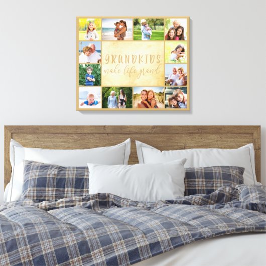 Grootkinderen maken het leven groot neutraal beige canvas afdruk (Insitu (Slaapkamer))