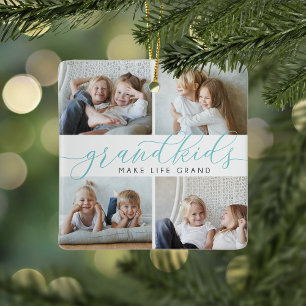 Grootkinderen maken het leven groots 8 Mini-foto Keramisch Ornament