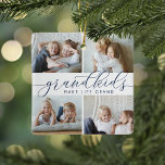 Grootkinderen maken het leven groots | 8 Mini-foto Keramisch Ornament<br><div class="desc">Creëer een lief cadeau voor een geliefde oma of opa met dit prachtige collage ornament. "Grootkinderen maken het leven groots" verschijnt in het centrum in een blauwachtige kalligrafie. Pas met 8 minieme rechthoekige foto's van hun kleinkinderen aan,  en voeg hun namen en het jaar aan de rug toe.</div>