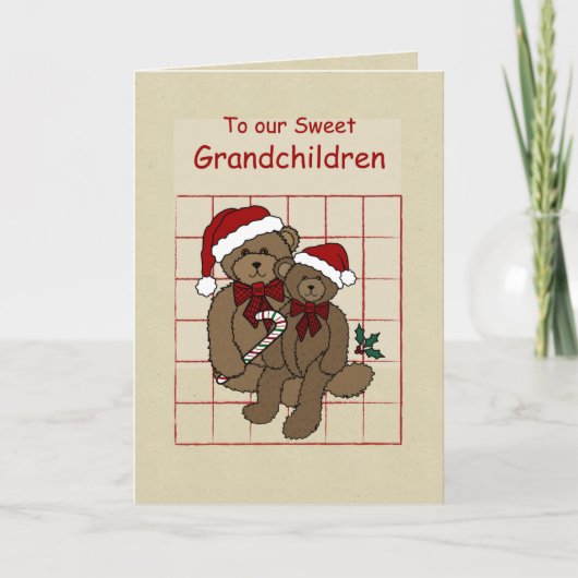 Grootkinderen Teddy Bears Prettige feestdagen Kaart (Voorkant)