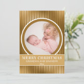 Grootkindfoto van Gold Merry-kerstgrootouders Feestdagenkaart (Staand voorkant)