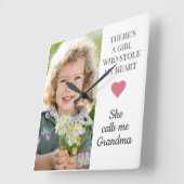 Grootkindfotomeisje dat mijn hart blokkeert vierkante klok (Hoek)