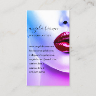 Grootlippige visagist foto glanzende lippenstift visitekaartje