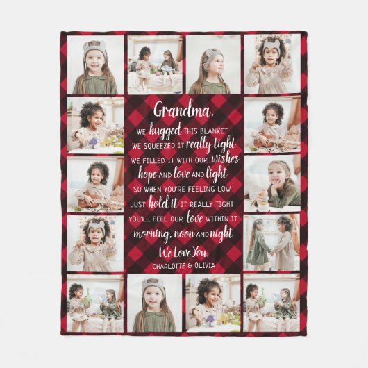 Grootma 14 Foto Collage Red Buffalo Pset Fleece Deken (Voorkant)