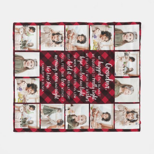 Grootma 14 Foto Collage Red Buffalo Pset Fleece Deken (Voorkant (Horizontaal))
