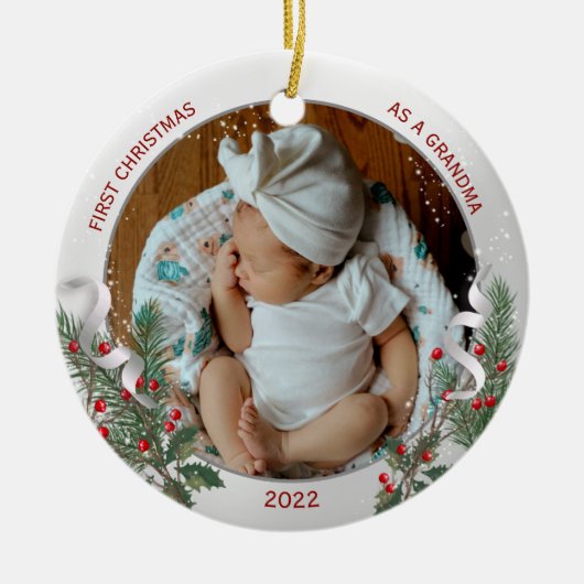 Grootma 1 kerst Classic Silver Plant Lijst Keramisch Ornament (Voorkant)