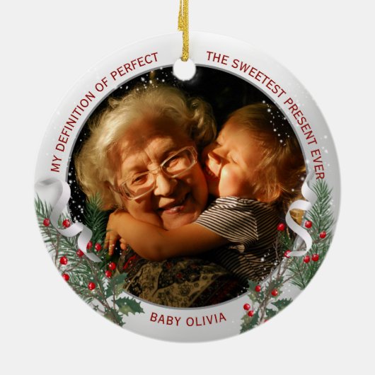 Grootma 1 kerst Classic Silver Plant Lijst Keramisch Ornament (Achterkant)