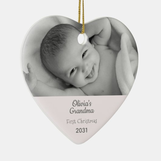 Grootma 1 Kerstmis - Gepersonaliseerd fotohart Keramisch Ornament (Rechts)