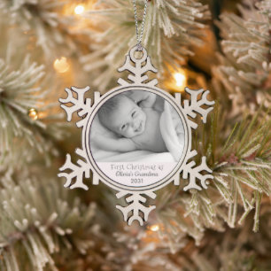 Grootma 1st Kerstmis - Persoonlijke foto Granddaug Tin Sneeuwvlok Ornament