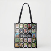 Grootma 22 Foto Collage Editable Gezegde Black Tote Bag (Voorkant)