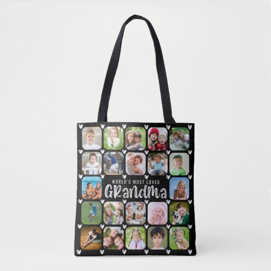 Grootma 22 Foto Collage Editable Gezegde Black Tote Bag (Voorkant)