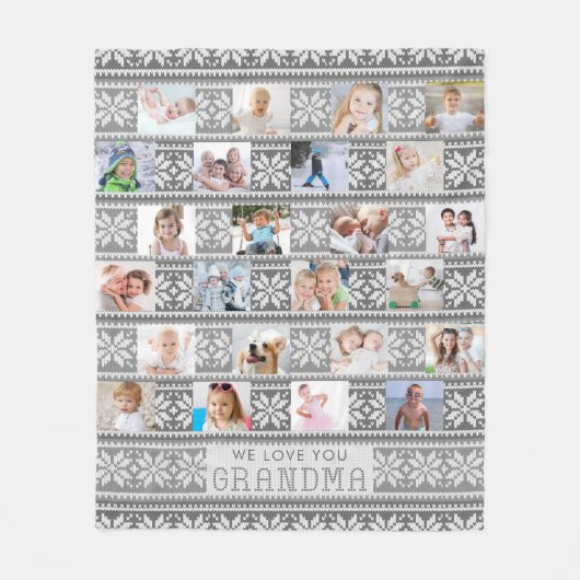 Grootma 24 Foto Cute Snowflake Sweater Grey Fleece Deken (Voorkant)