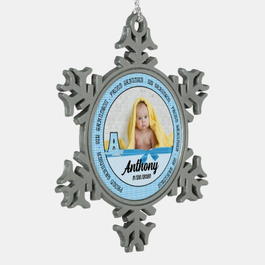 Grootma Baby Blue Monogram A Tin Sneeuwvlok Ornament (Links)