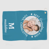 Grootma Best Ever Modern Monogram Aangepaste Foto Golfhanddoek (Horizontaal)