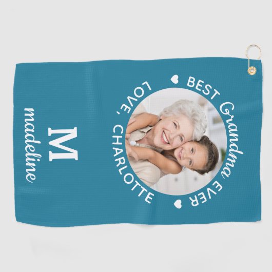 Grootma Best Ever Modern Monogram Aangepaste Foto Golfhanddoek (Horizontaal)