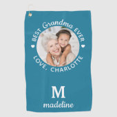 Grootma Best Ever Modern Monogram Aangepaste Foto Golfhanddoek (Voorkant)