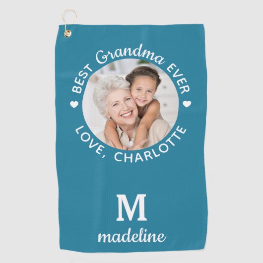 Grootma Best Ever Modern Monogram Aangepaste Foto Golfhanddoek (Voorkant)