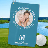 Grootma Best Ever Modern Monogram Aangepaste Foto Golfhanddoek