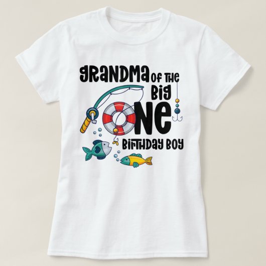 Grootma Big One 1-jarig jongetje Vist op verjaarda T-shirt (Design voorkant)