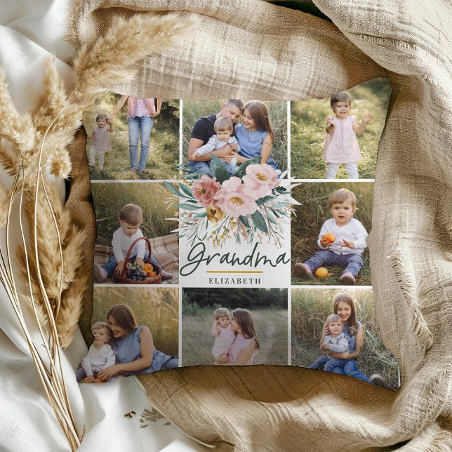 Grootma cadeau 8 foto roze en mooie florale foto's kussen (Creator heeft geüpload)