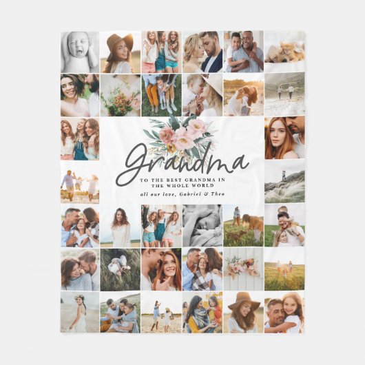 Grootma cadeau met multi-foto prachtige bloem fleece deken (Voorkant)
