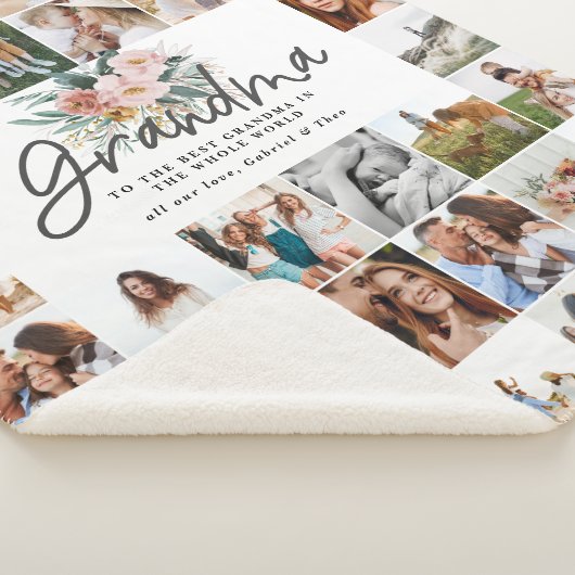 Grootma cadeau multi-foto prachtige florale vlies sherpa deken (3/4)