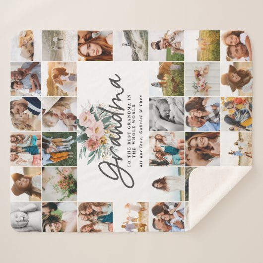 Grootma cadeau multi-foto prachtige florale vlies sherpa deken (Voorkant (horizontaal))