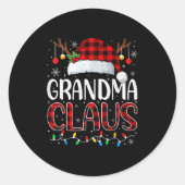 Grootma Claus kerstlampjes Pajama Family Match Ronde Sticker (Voorkant)