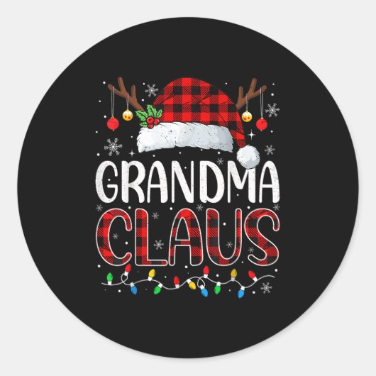 Grootma Claus kerstlampjes Pajama Family Match Ronde Sticker (Voorkant)