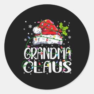 Grootma Claus kerstlampjes Pajama Family Match Ronde Sticker