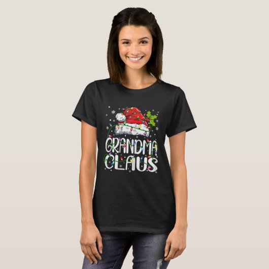 Grootma Claus kerstlampjes Pajama Family Match T-shirt (Voorkant volledig)