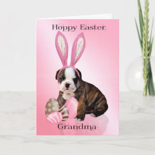 Grootma Cute Easter Bulldog Puppy with Eggs Feestdagen Kaart