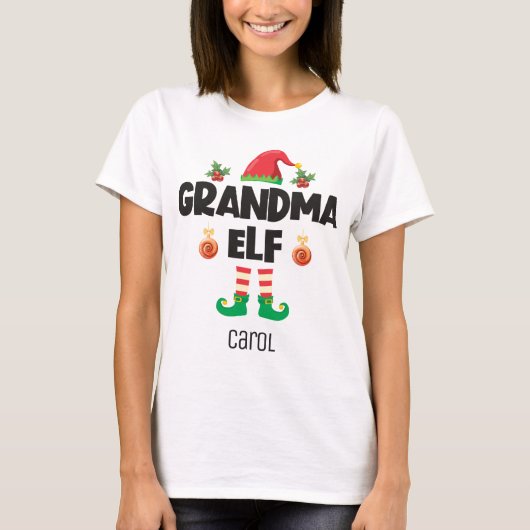 Grootma elf familie die kerstmis afdekt t-shirt (Voorkant)