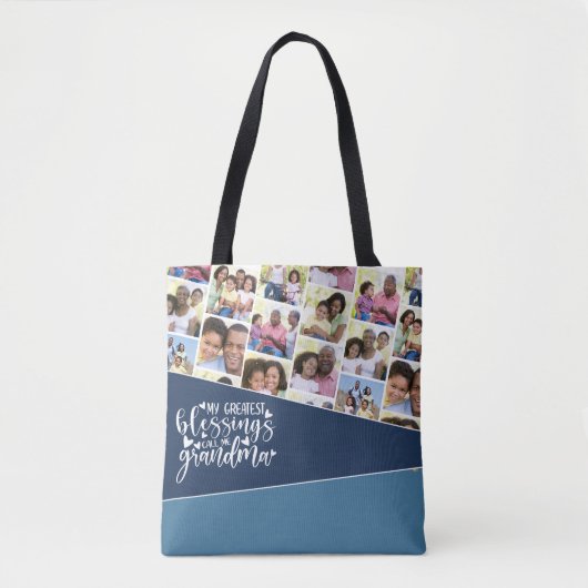Grootma Foto Collage Blue Geometric Triangles Tote Bag (Voorkant)