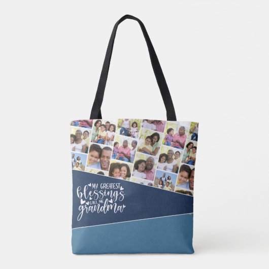 Grootma Foto Collage Blue Geometric Triangles Tote Bag (Achterkant)