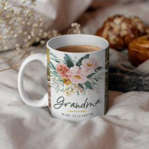 Grootma gift 2 foto roze girale waterverf floral koffiemok