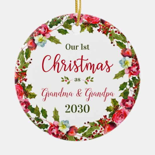 Grootma Grandpa Foto van 1 Kerstmis Keramisch Ornament (Voorkant)