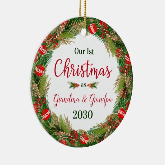 Grootma Grandpa Foto van 1 Kerstmis Keramisch Ornament (Rechts)