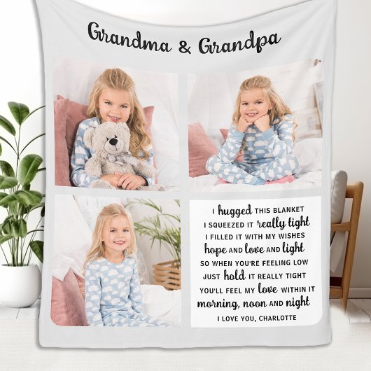 Grootma Grandpa Poem Modern Aangepast 3 Foto Fleece Deken