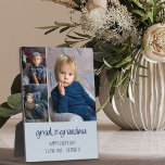 Grootma Heart Lettering Editable 3 foto Fotoplaat<br><div class="desc">Een stijlvol fotocadeau voor je grootmoeder. Dit plaatje is geletterd met "grote oma", met een griezelige typografie verbonden met een schattig liefdeshart. Je kunt je personaliseren met jouw naam en boodschap, zoals ik van je hou. Het fotomalplaatje is opstelling voor u om 3 van uw favoriete foto's toe te voegen...</div>