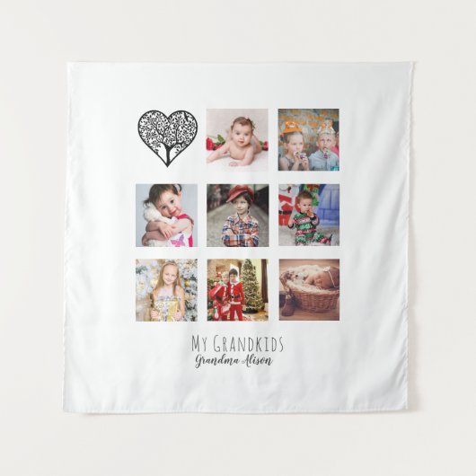 Grootma houdt van haar familieboom Foto collage Gi Wandkleed (Voorkant)