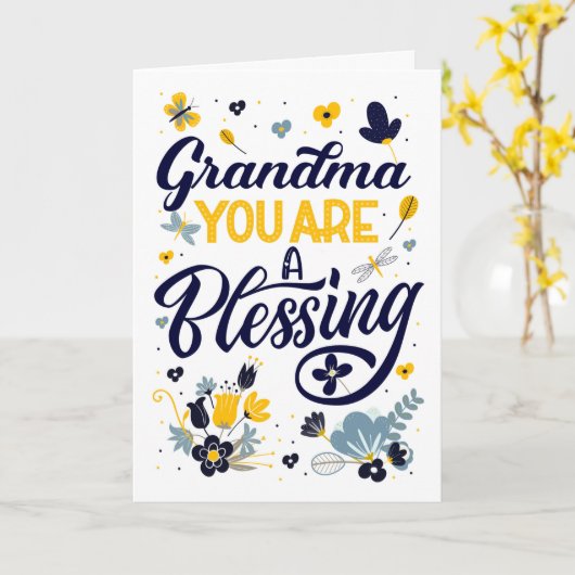 Grootma Je bent een zegelbare vogeldag botanisch Kaart (Gele Bloem)