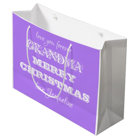 Grootma Kerstmis - Persoonlijke naam Paars Groot Cadeauzakje (Voorkant Gekanteld)